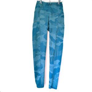 NORTH FACE, BLUE CAMOUFLAGE WORKOUT TIGHTS, SIZE XS